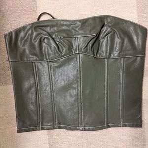 Edikted Moss Faux Leather Lace Up Corset olive green